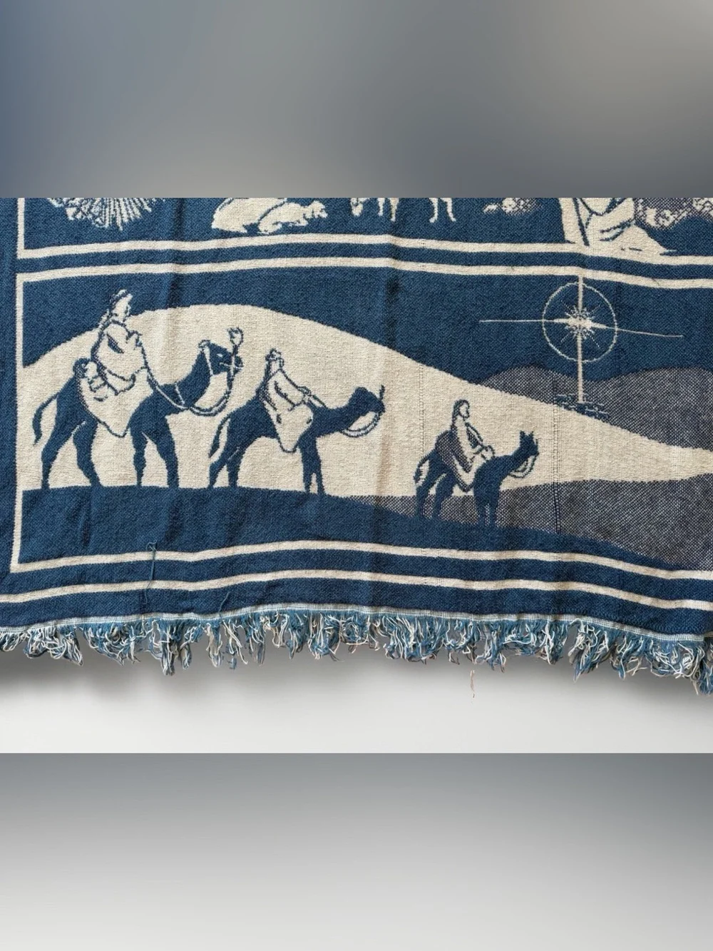 Vintage 90s Crown Crafts Nativity Woven Tapestry Throw Blanket Christmas Holiday